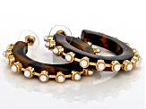 Multi-Color Resin & Pearl Simulant Gold Tone Set of 3 Hoop Earrings