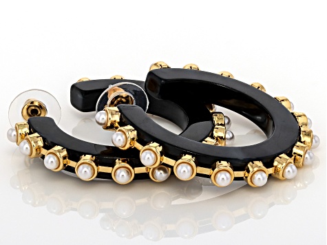 Multi-Color Resin & Pearl Simulant Gold Tone Set of 3 Hoop Earrings