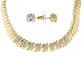 Crystal Gold Tone Collar Necklace & Stud Earring Set