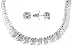 Crystal Silver Tone Collar Necklace & Stud Earring Set