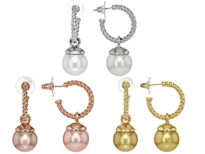 Multi-Color Pearl Simulant Tri-Tone Set of 3 Dangle Earrings, 15.5mm