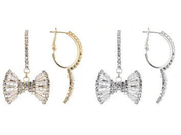 Picture of Cubic Zirconia & White Crystal Gold & Silver Tone Set of 2 Bow Earrings