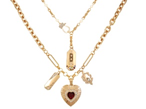 Multi-Color Crystal & Pearl Simulant Gold Tone Heart Necklace