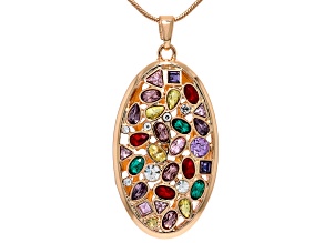 Multi-Color Crystal Gold Tone Pendant With 18" Snake Chain