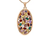 Multi-Color Crystal Gold Tone Pendant With 18" Snake Chain