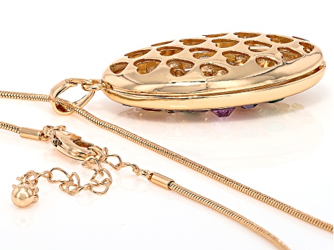 Multi-Color Crystal Gold Tone Pendant With 18" Snake Chain