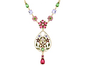 Multi-Color Crystal & Enamel Gold Tone Floral Necklace
