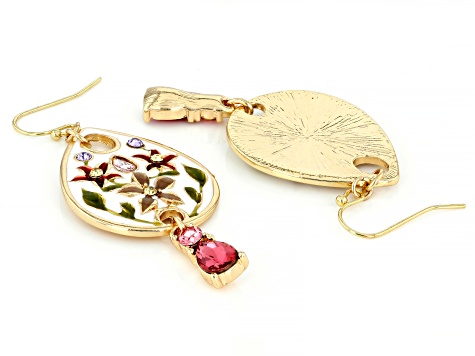 Multi-Color Crystal & Enamel Gold Tone Floral Earrings