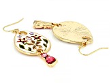 Multi-Color Crystal & Enamel Gold Tone Floral Earrings