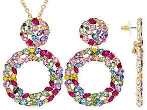 Multi-Color Crystal Gold Tone Open Design Necklace & Earring Set