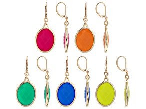 Multi-Color Acrylic Gold Tone Set of 5 Earrings