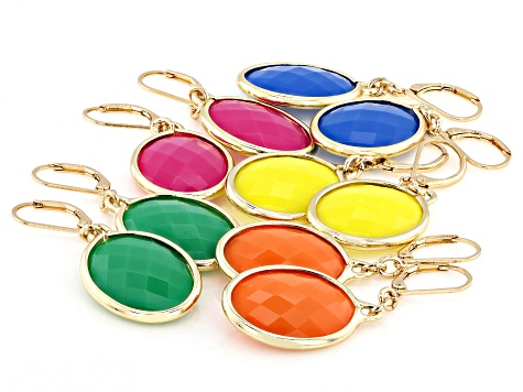 Multi-Color Acrylic Gold Tone Set of 5 Earrings - OPC1828 | JTV