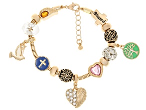 Multi-Color Crystal Gold Tone Spring Motif Charm Bracelet