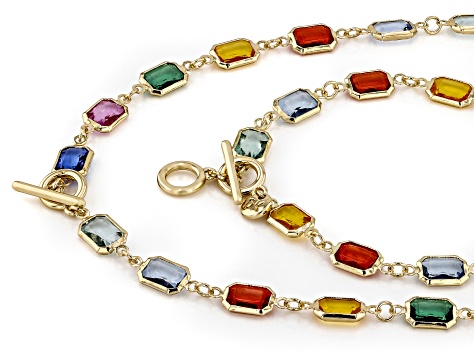 Multi-Color Crystal Gold Tone Necklace & Bracelet Set