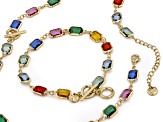 Multi-Color Crystal Gold Tone Necklace & Bracelet Set