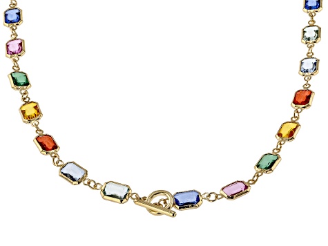 Multi-Color Crystal Gold Tone Necklace & Bracelet Set