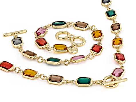 Multi-Color Crystal Gold Tone Necklace & Bracelet Set - OPC1834A | JTV
