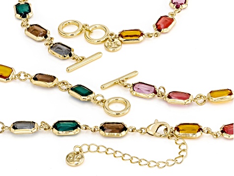 Multi-Color Crystal Gold Tone Necklace & Bracelet Set - OPC1834A | JTV