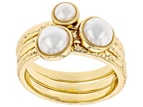 Pearl Simulant Gold Tone Set of 3 Rings