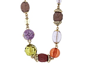 Multi-Color Beaded Gold Tone Station Necklace