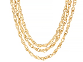 Clear Crystal Gold Tone Multi-Strand Singapore Chain Necklace