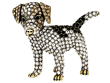 Picture of Multicolor Crystal Antiqued Gold Tone Jack Russell Terrier Brooch