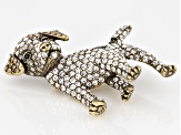 Multicolor Crystal Antiqued Gold Tone Jack Russell Terrier Brooch