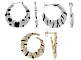 Black & Clear Crystal Silver & Gold Tone Animal Print Hoop Earring Set of 3