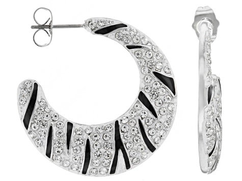 Black & Clear Crystal Silver & Gold Tone Animal Print Hoop Earring Set of 3