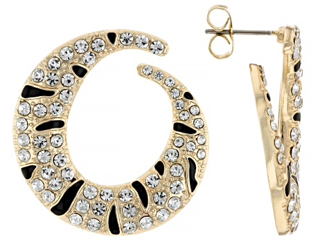 Black & Clear Crystal Silver & Gold Tone Animal Print Hoop Earring Set of 3