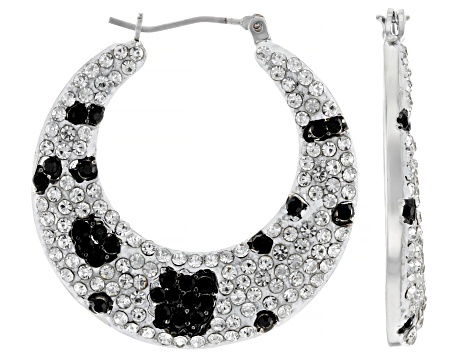 Black & Clear Crystal Silver & Gold Tone Animal Print Hoop Earring Set of 3