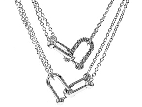White Crystal Silver Tone Multi-Row Stirrup Link Necklace