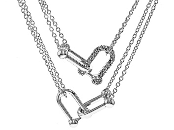 Picture of White Crystal Silver Tone Multi-Row Stirrup Link Necklace