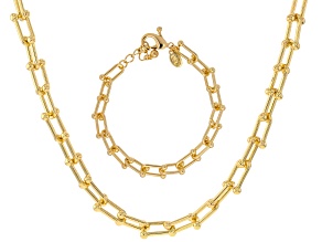 Gold Tone Stirrup Link Necklace & Bracelet Set