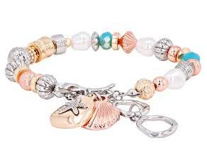 Pearl Simulant & Multi-Color Acrylic Tri-Color Tone Sea Life Toggle Bracelet