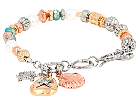 Pearl Simulant & Multi-Color Acrylic Tri-Color Tone Sea Life Toggle Bracelet