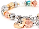 Pearl Simulant & Multi-Color Acrylic Tri-Color Tone Sea Life Toggle Bracelet