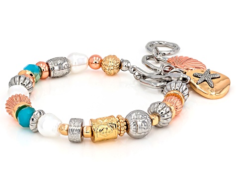 Pearl Simulant & Multi-Color Acrylic Tri-Color Tone Sea Life Toggle Bracelet