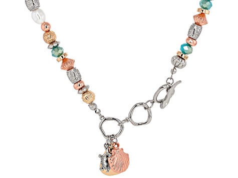 Pearl Simulant & Multi-Color Acrylic Tri-Color Tone Sea Life Necklace