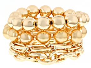 Golden Pearl Simulant Gold Tone Stretch Bracelet Set of 4