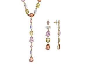 Multi-Color Crystal Gold Tone Necklace & Earring Set