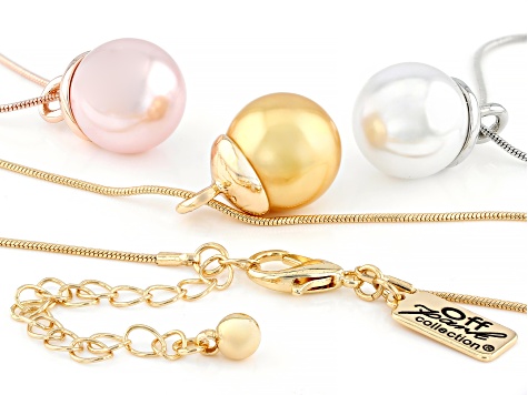 15mm Multi-Color Pearl Simulant Tri-Tone Set of 3 Snake Chain Necklace