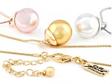 15mm Multi-Color Pearl Simulant Tri-Tone Set of 3 Snake Chain Necklace
