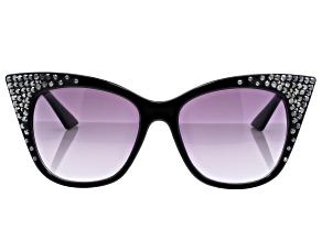 Gray Crystal Black Cat Eye Sunglasses
