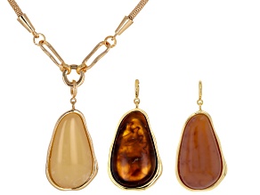 Multi-Color Resin Gold Tone Set of 3 Pendants With 20.0"L Chain