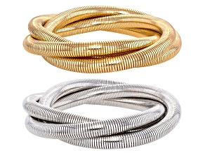 Gold & Silver Tone Tubogas Style Stretch Bracelet Set of 2