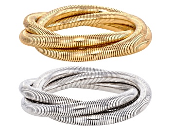 Picture of Gold & Silver Tone Tubogas Style Stretch Bracelet Set of 2