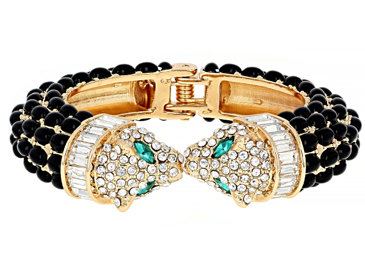 Crystal & Resin Gold Tone Jaguar Cuff Bracelet - OPC1917 | JTV