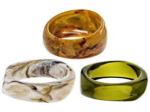 White, Olive, & Tan Resin Bangle Bracelet Set of 3