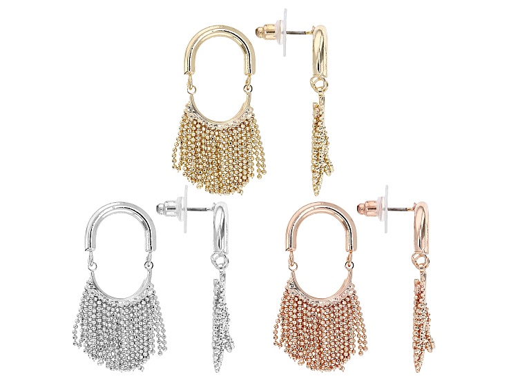 Gold, Silver, & Rose Tone Tassel Earring Set of 3 - OPC1921 | JTV